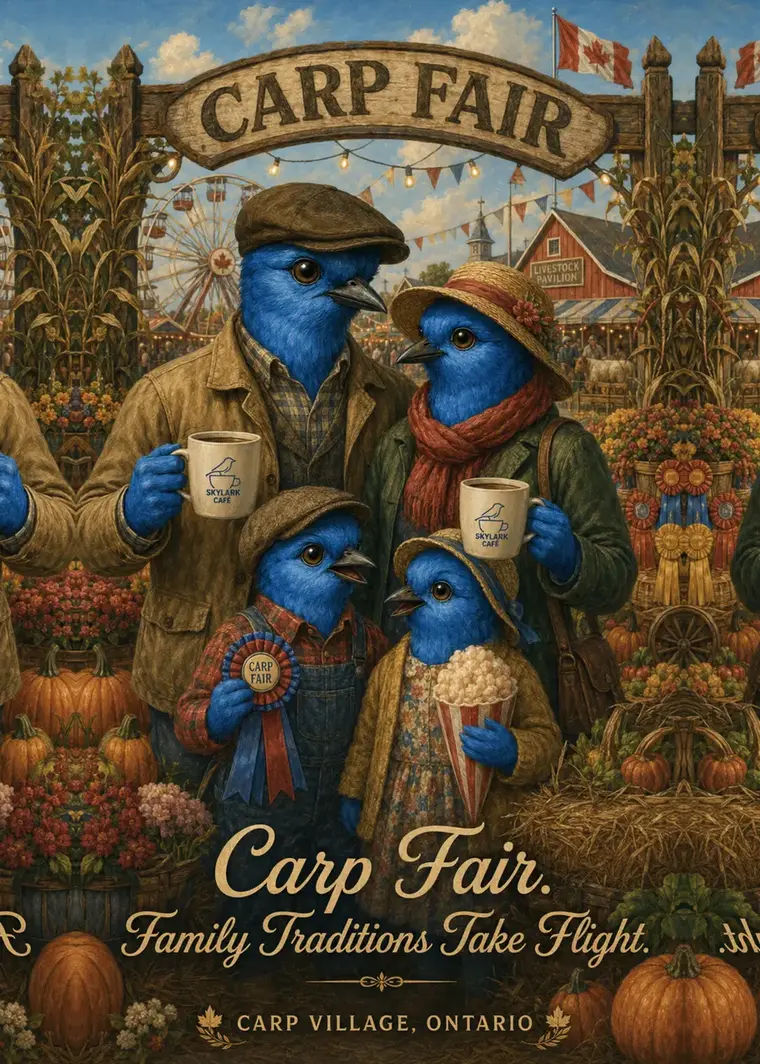 Skylark family at the Carp Fair on a vintage souvenir card