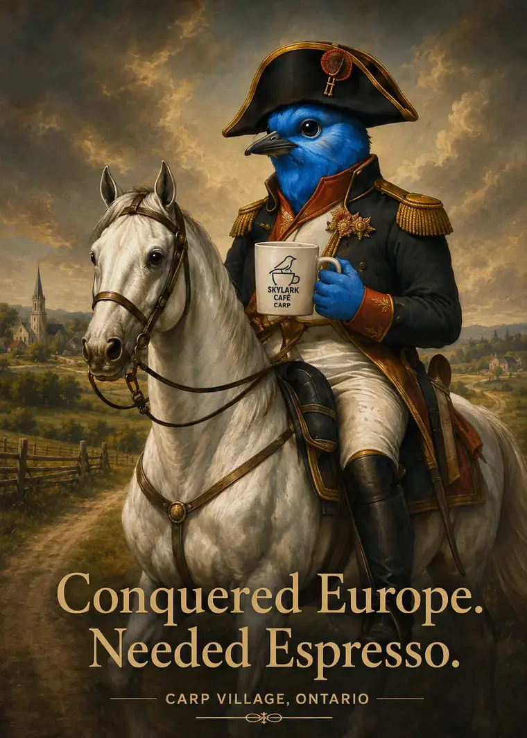 Napoleon Skylark riding a white horse on a vintage souvenir card