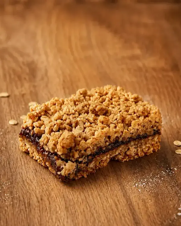 Date square with a golden oat crumble