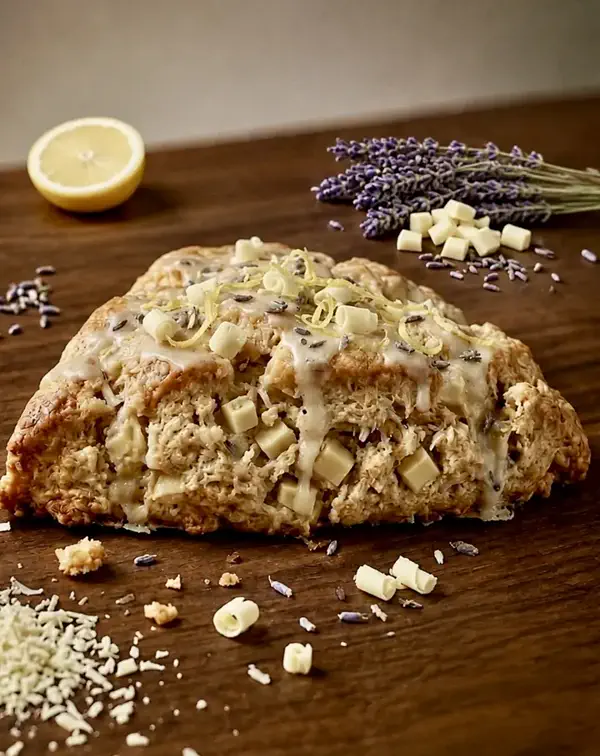 Lemon, lavender and white chocolate scone