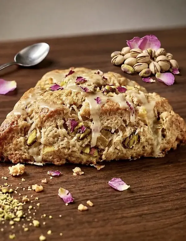 Rose and pistachio scone